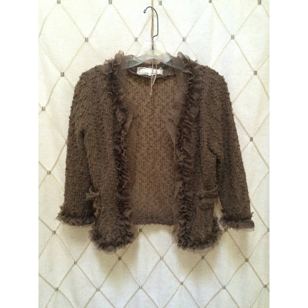 A'REVE Brown Tan Ruffle Lace Sweater Jacket Size S
